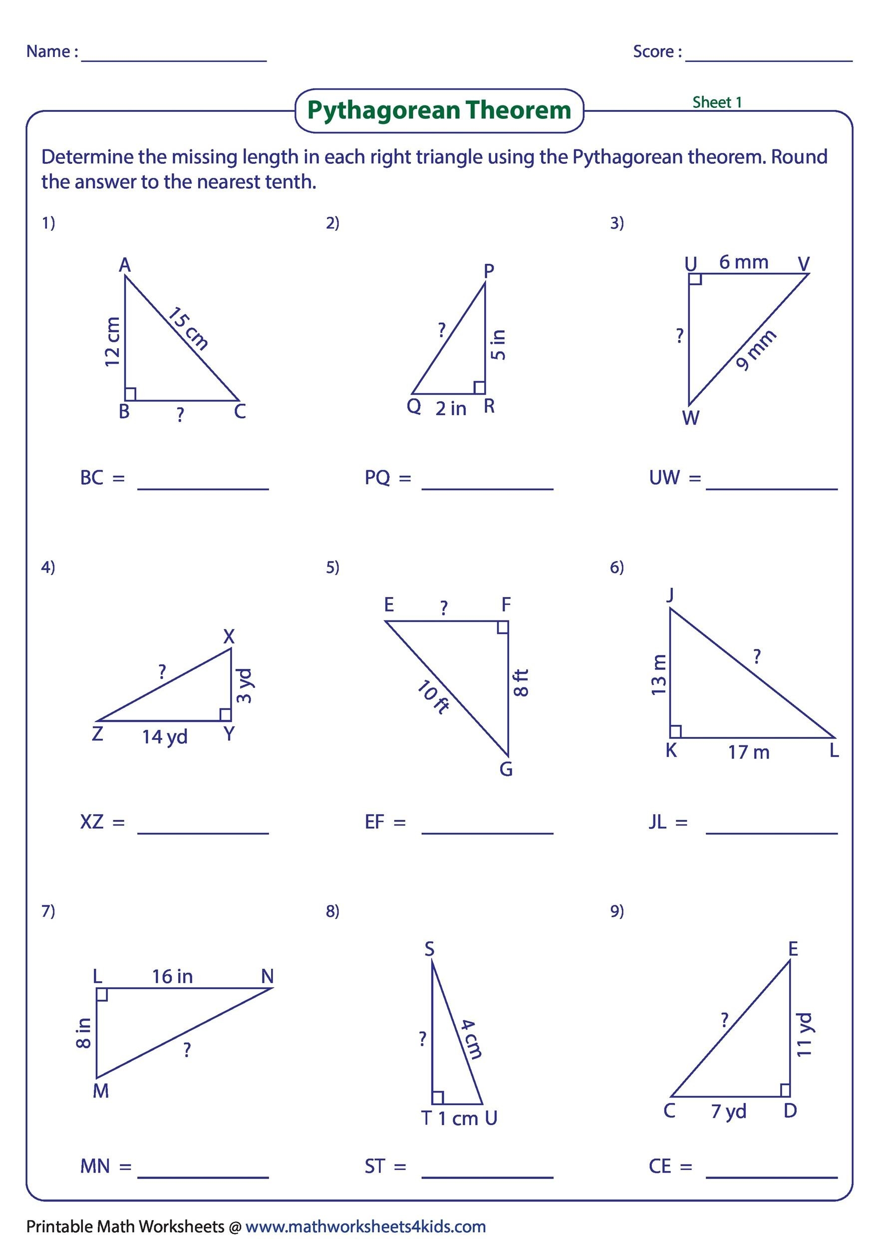Pythagorean Theorem Worksheets Practicing Pythagorean Theorem Worksheets Library