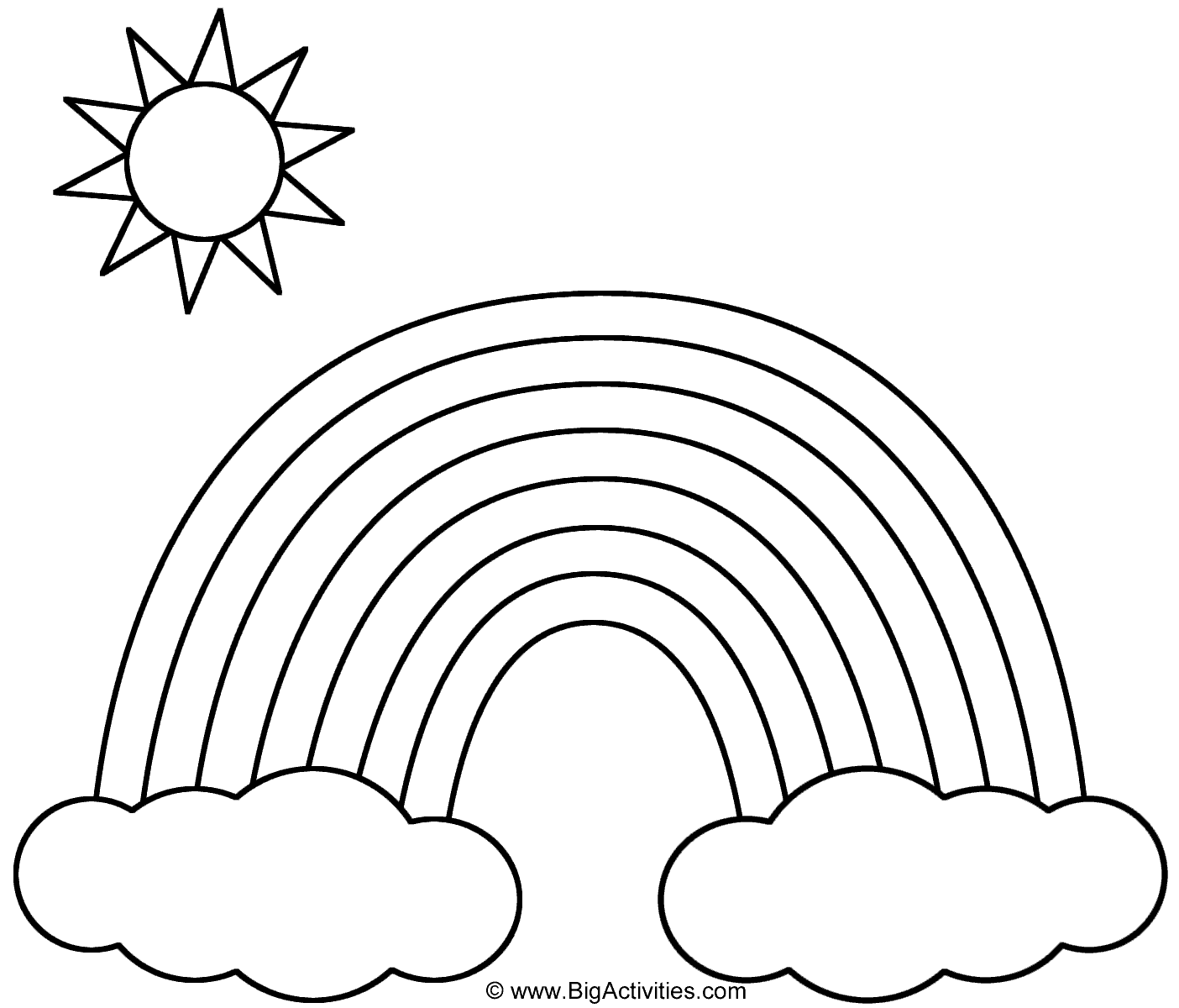 Rainbow With Clouds And Sun Coloring Page Nature Rainbow With Clouds And Sun Coloring Page Nature