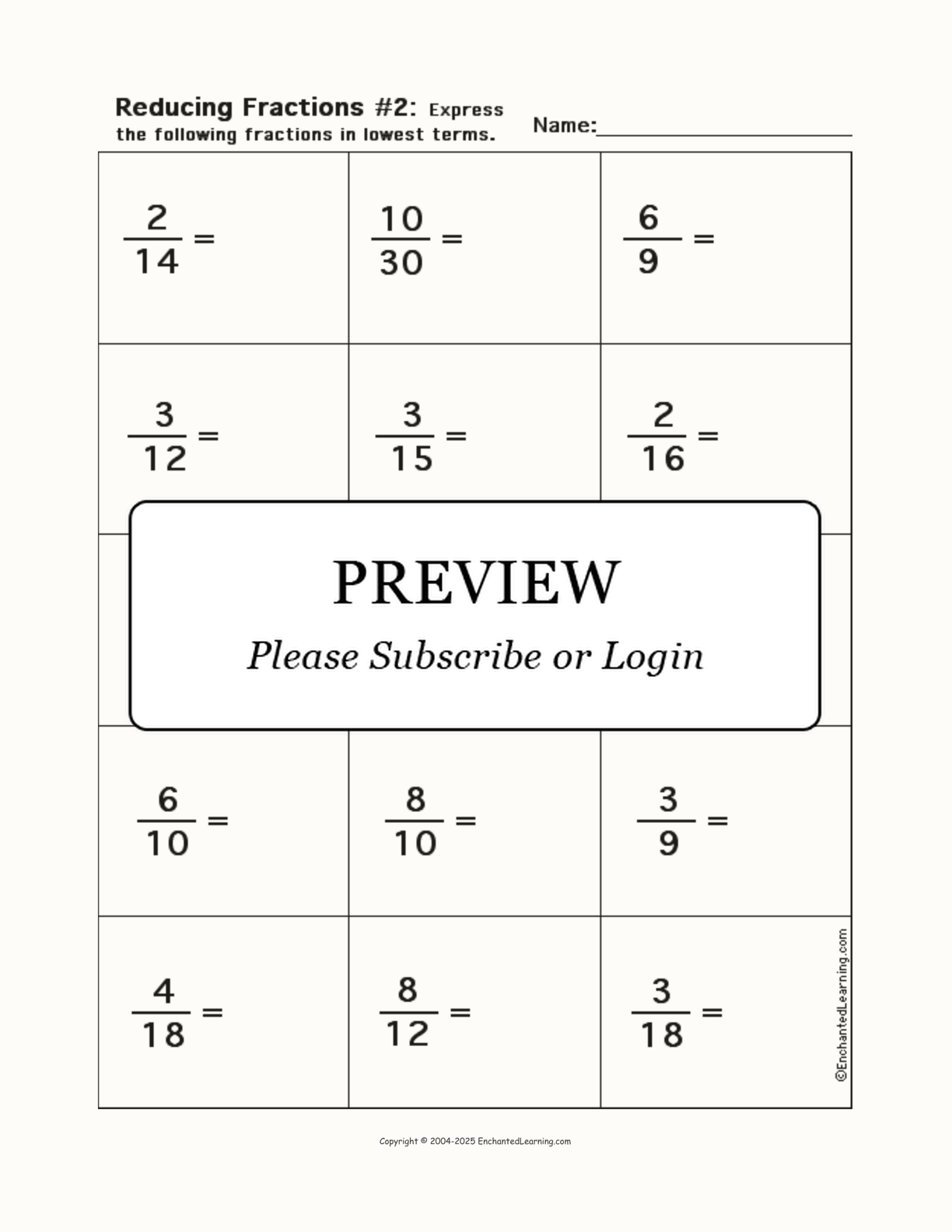 Reducing Fractions Worksheet 2 Enchanted Learning