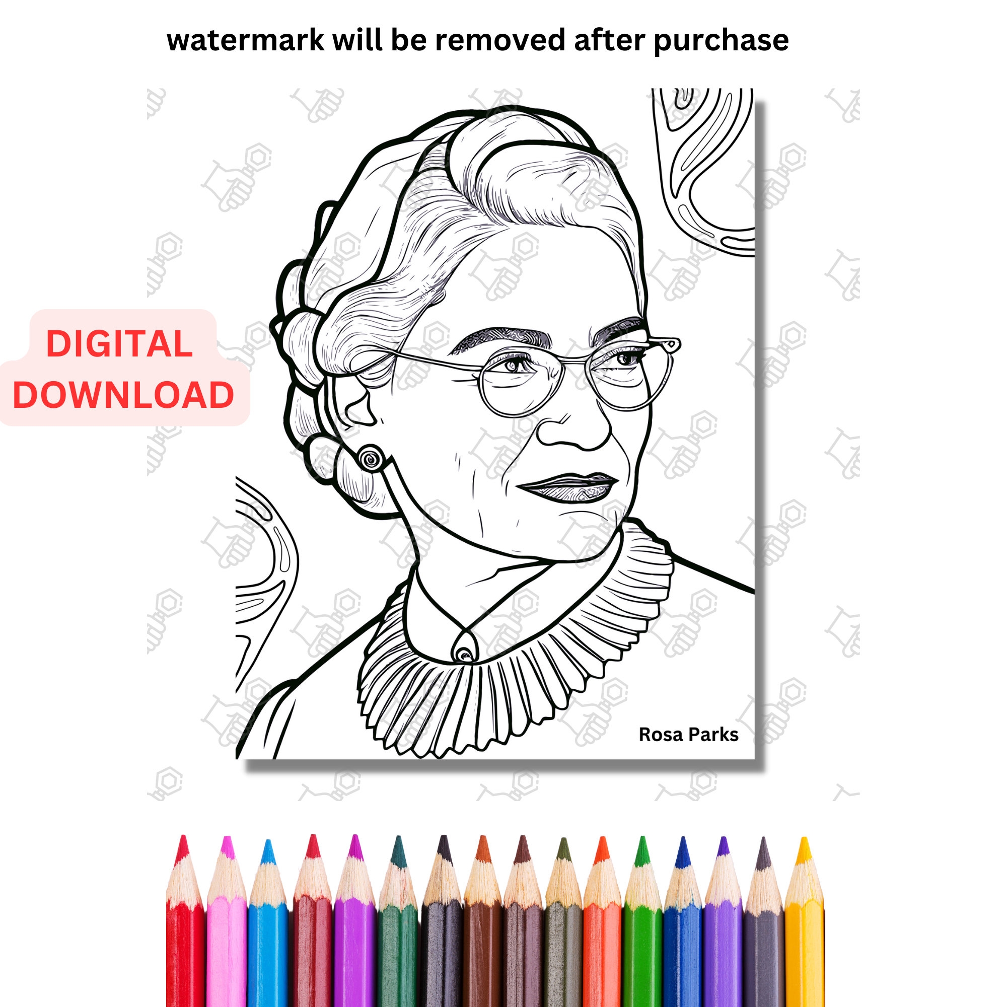 Rosa Parks Coloring Page Famous African American Women Inspiring Women In History Women s Month Coloring Page Kid s Art Educational Art Etsy