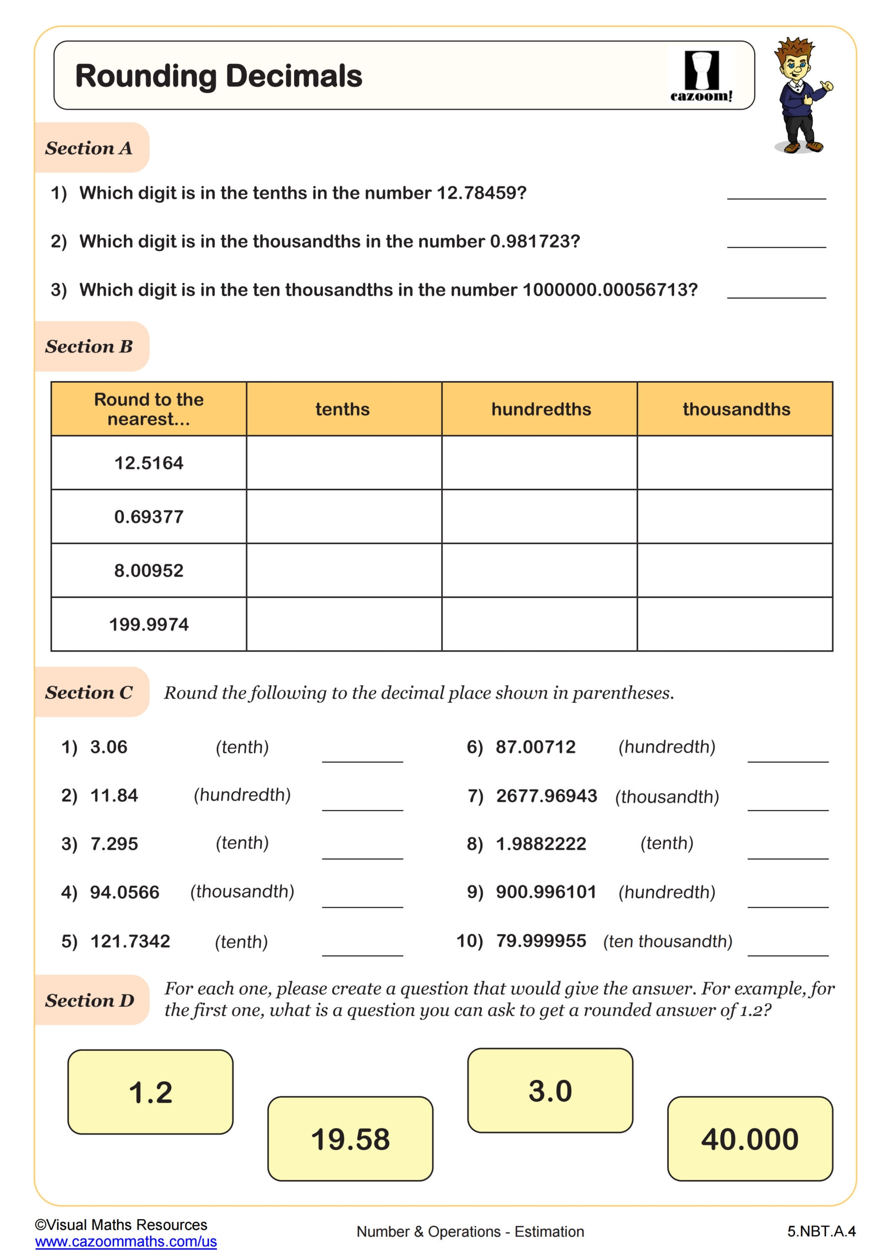 Rounding Decimals Worksheet 5th Grade PDF Worksheets