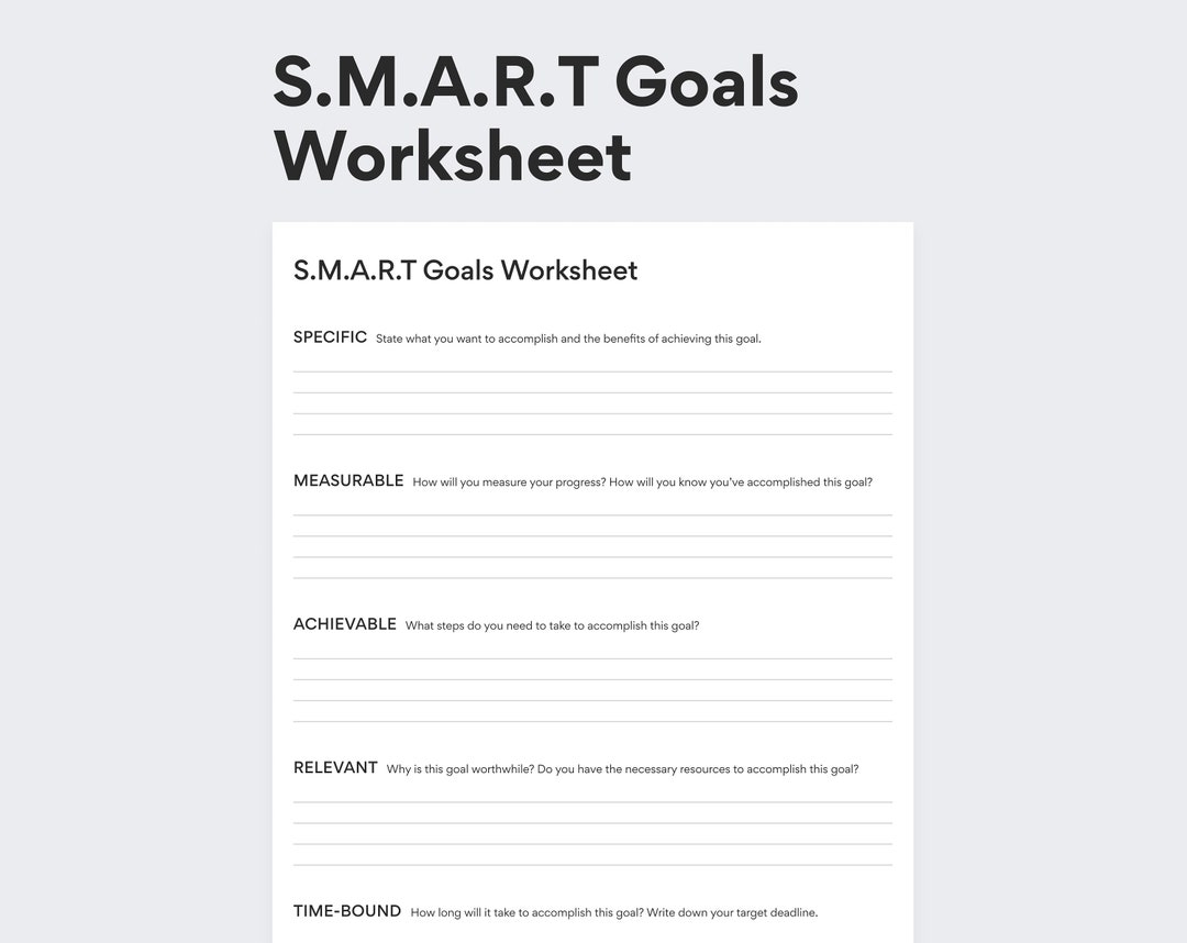S M A R T Goals Planner Goal Setting Worksheet Printable Goal Planning Sheet PDF Printable DIGITAL DOWNLOAD Etsy