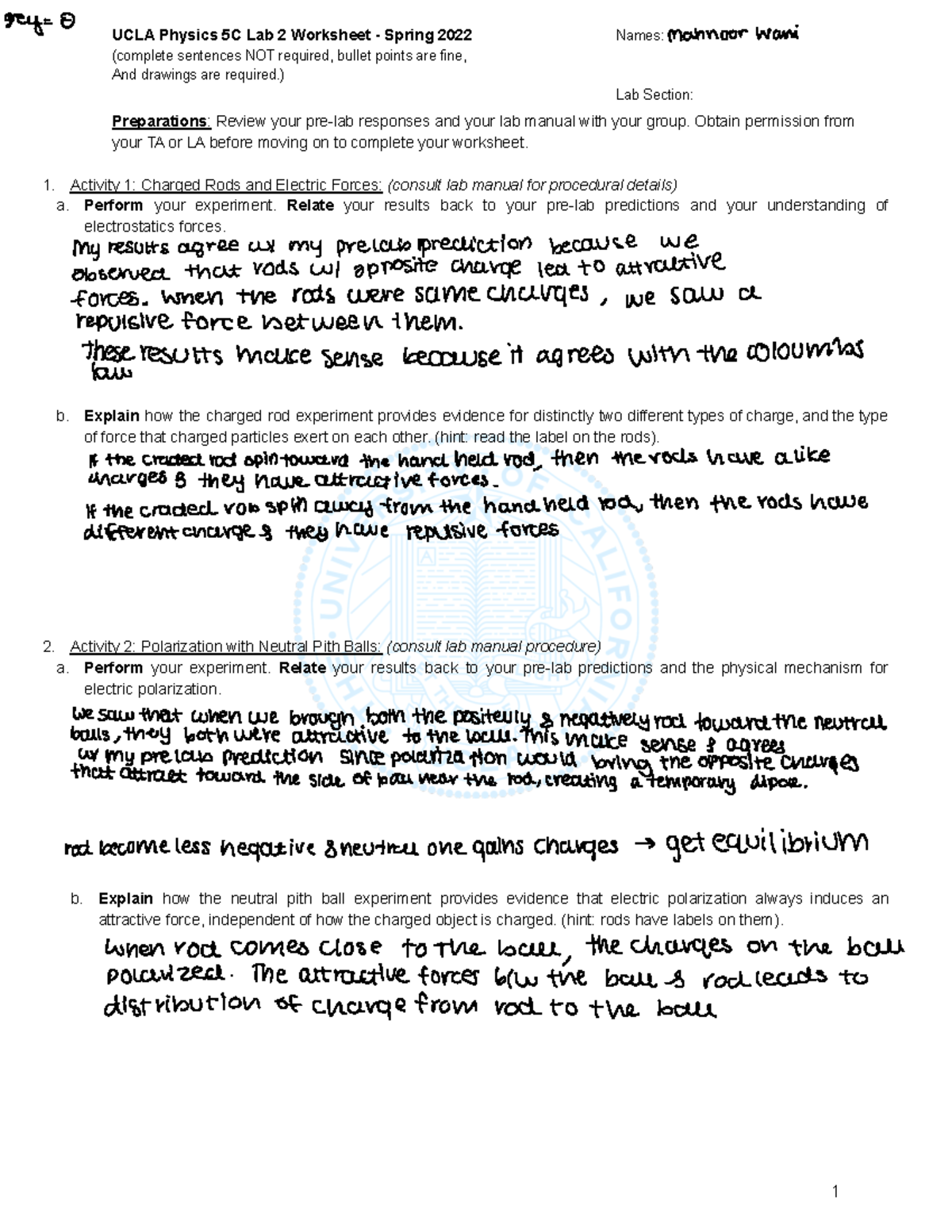 S22 5CL Lab 2 Worksheet O UCLA Physics 5C Lab 2 Worksheet Spring 2022 Names Mannoor Wani Studocu S22 5CL Lab 2 Worksheet O UCLA Physics 5C Lab 2 Worksheet Spring 2022 Names Mannoor Wani Studocu