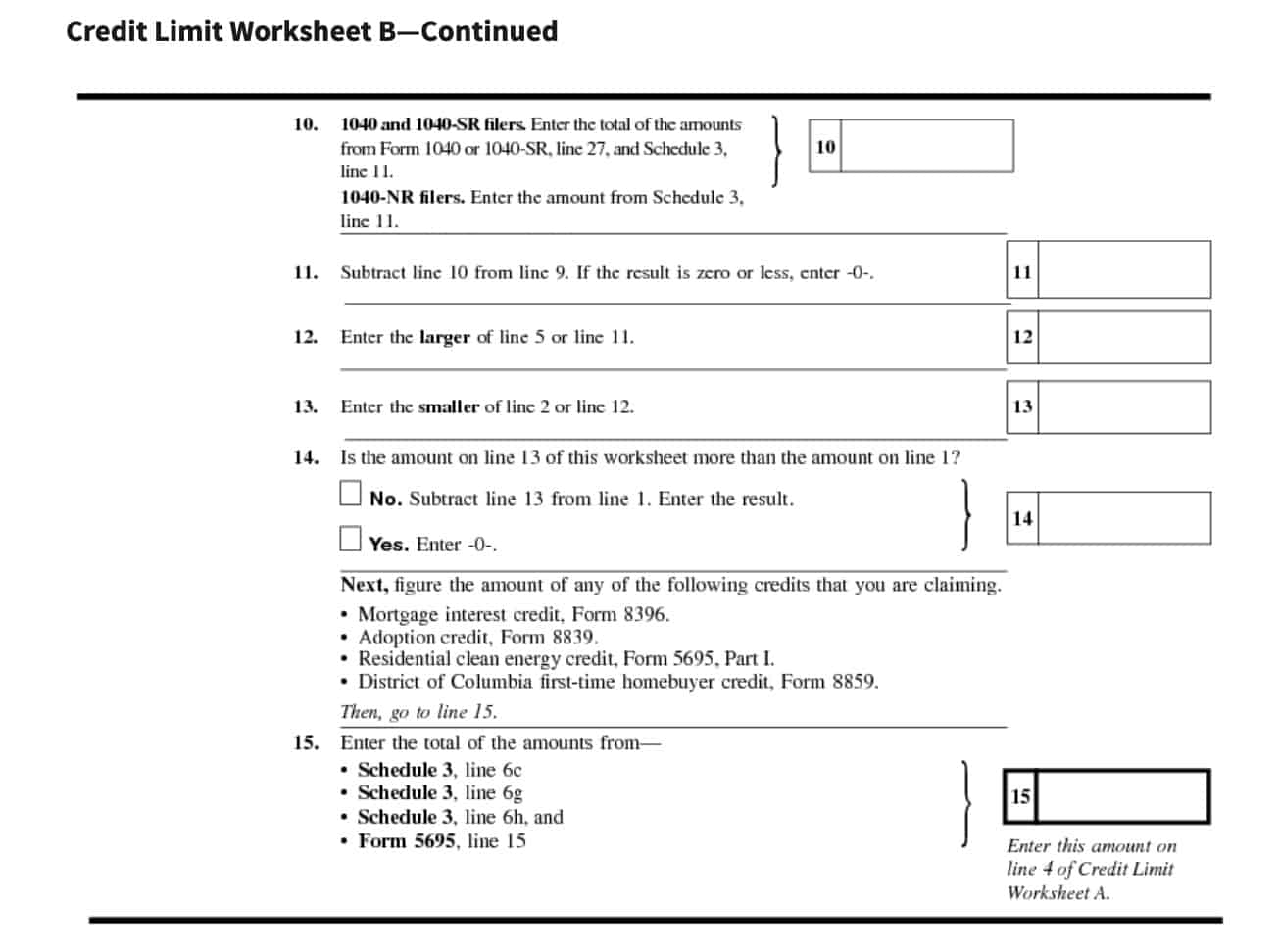 credit limit worksheet a