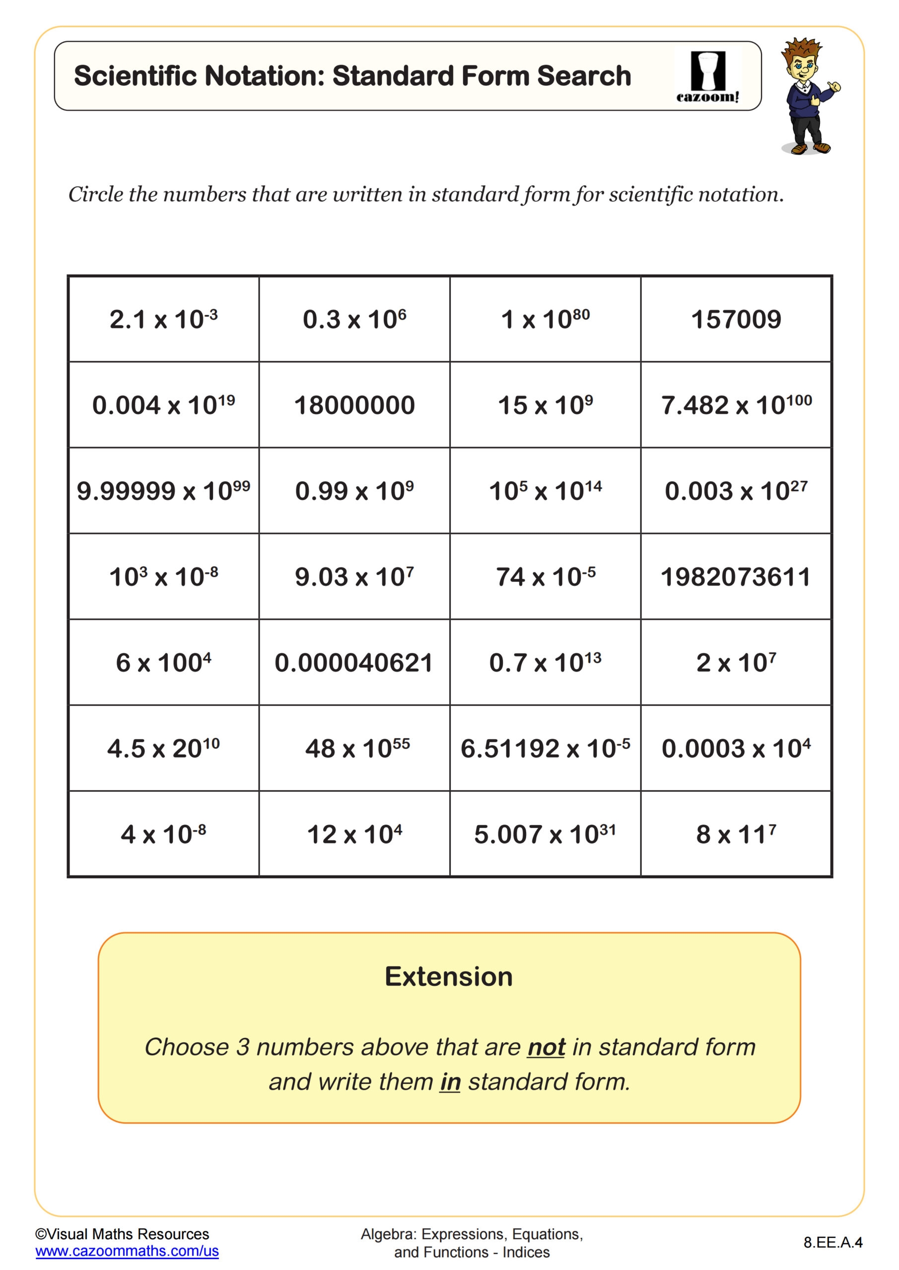 Scientific Notation Standard Form Search Worksheet 8th Grade PDF Worksheets Cazoom Math