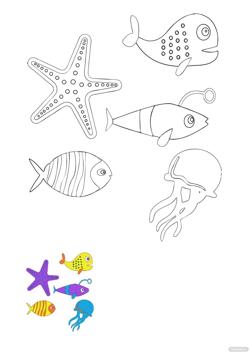 Sea Animals Coloring Pages In PDF Download Template Sea Animals Coloring Pages In PDF Download Template