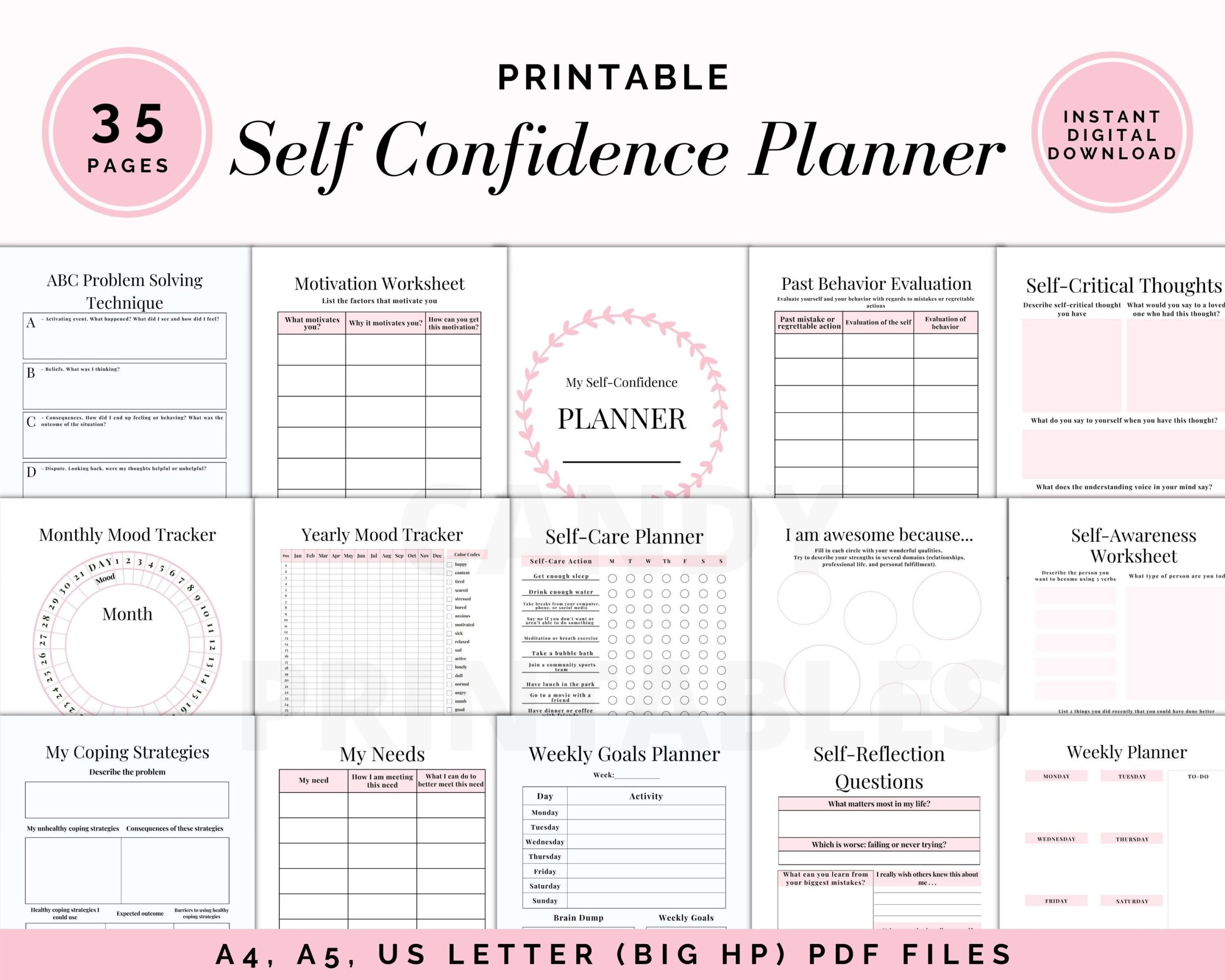 Self Confidence Planner Self Esteem Workbook Self care Prompts Teen Planner Confidence Building Worksheets Printable Journal Etsy