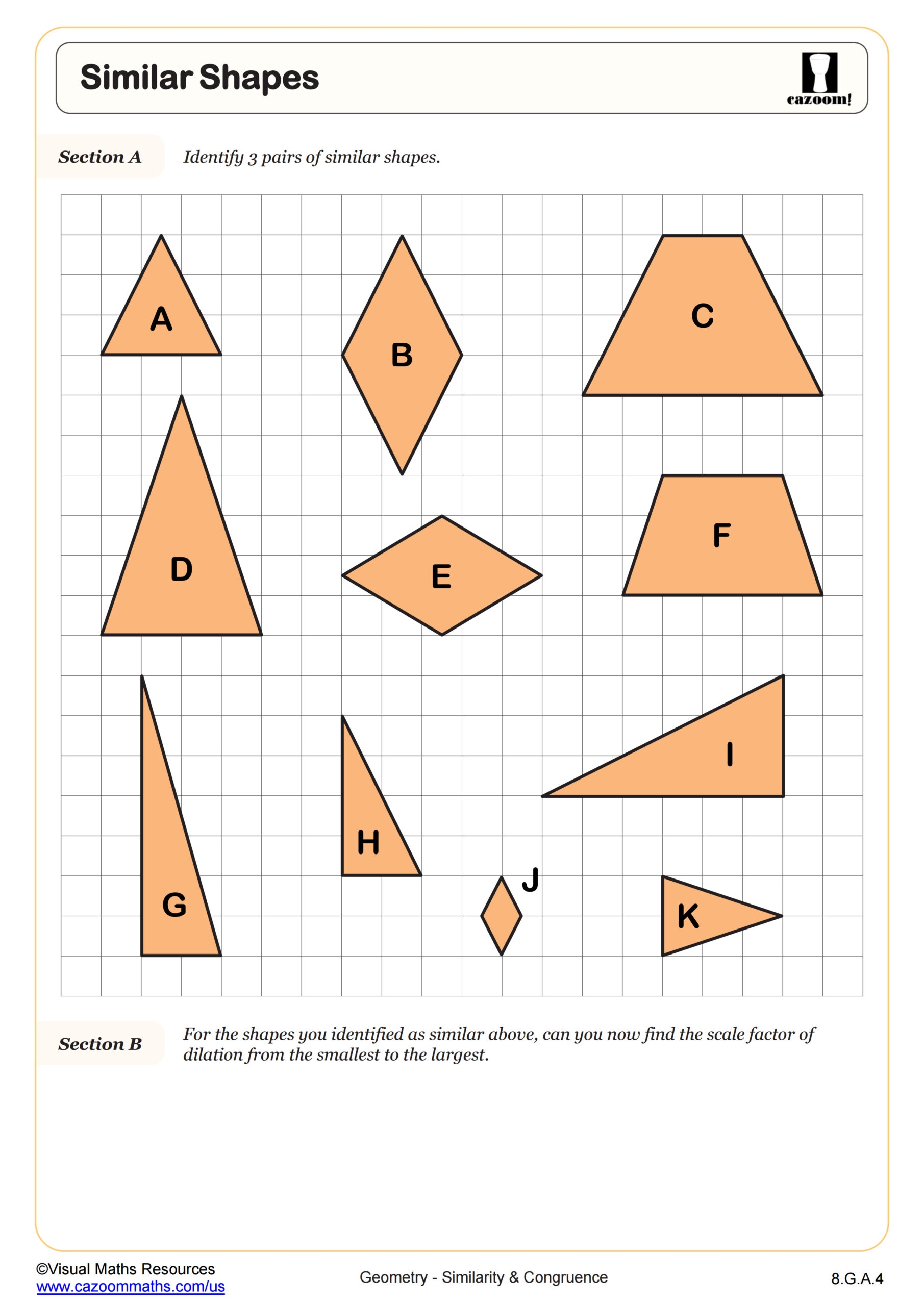 Similar Triangles A Worksheet PDF Printable Geometry Worksheet Cazoom Math