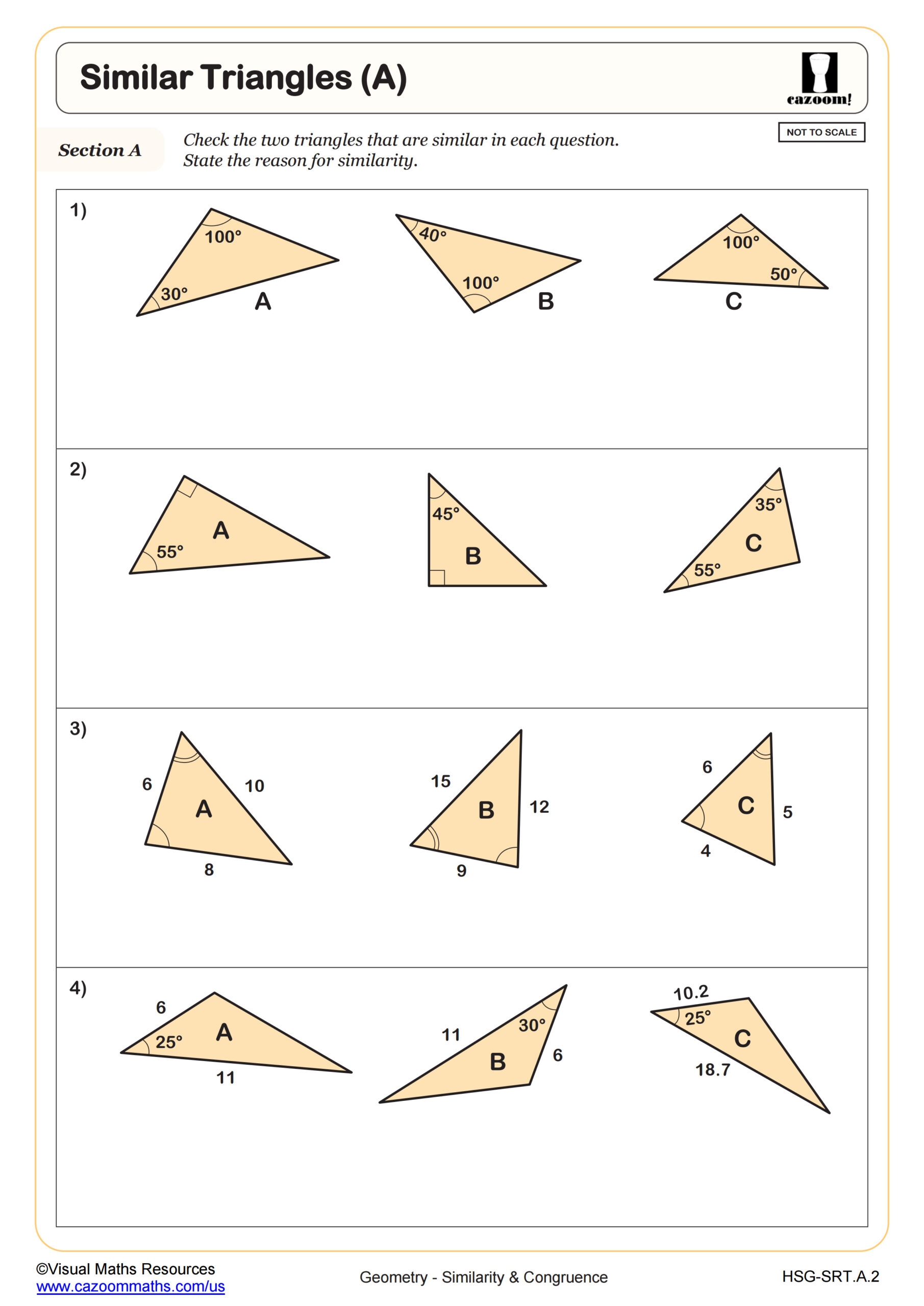 Similar Triangles A Worksheet PDF Printable Geometry Worksheet Cazoom Math