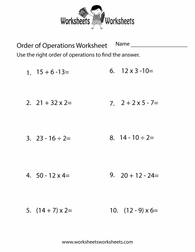Simple Order Of Operations Worksheet Worksheets Worksheets
