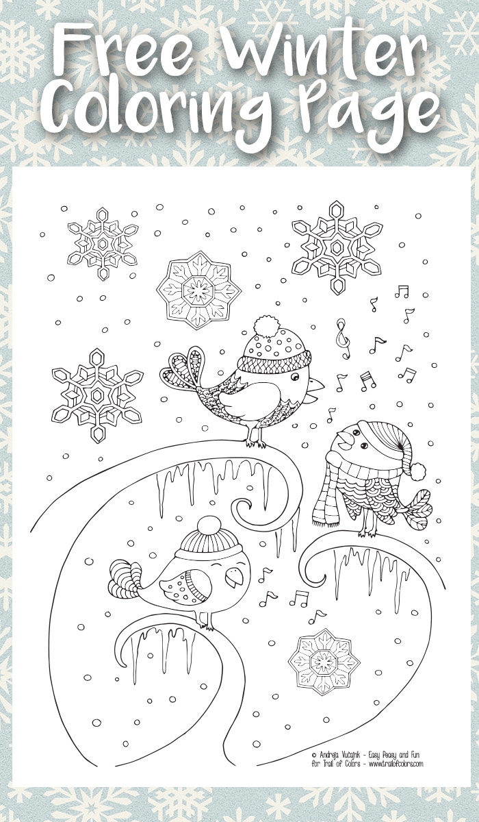 Singing Birds Winter Coloring Page For Adults Trail Of Colors