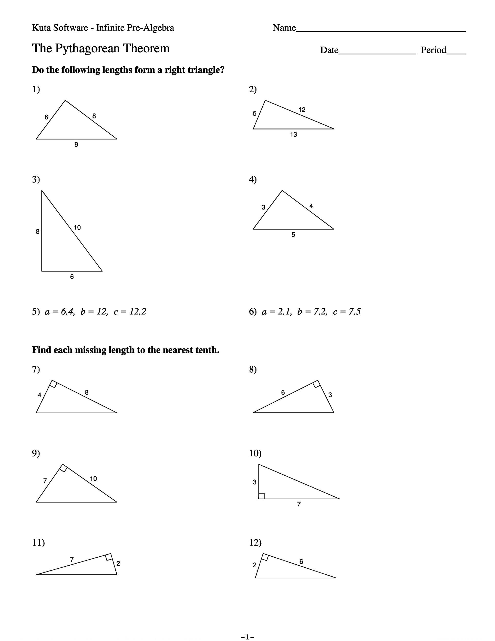 Skills Practice The Pythagorean Theorem And Its Converse Sales