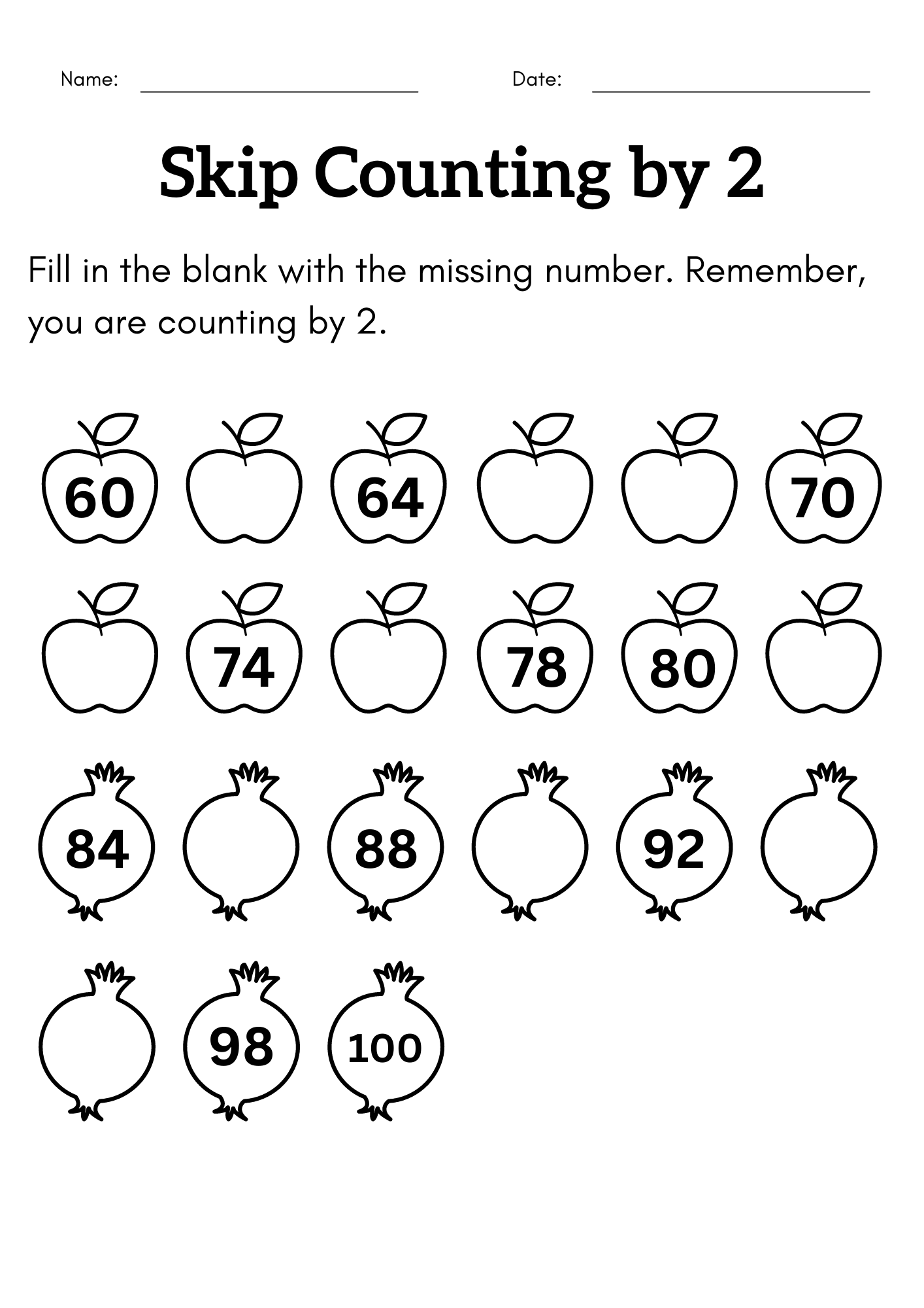Skip Counting By 2 0 To 100 Kindergarten Skip Counting By 2 Worksheets Made By Teachers