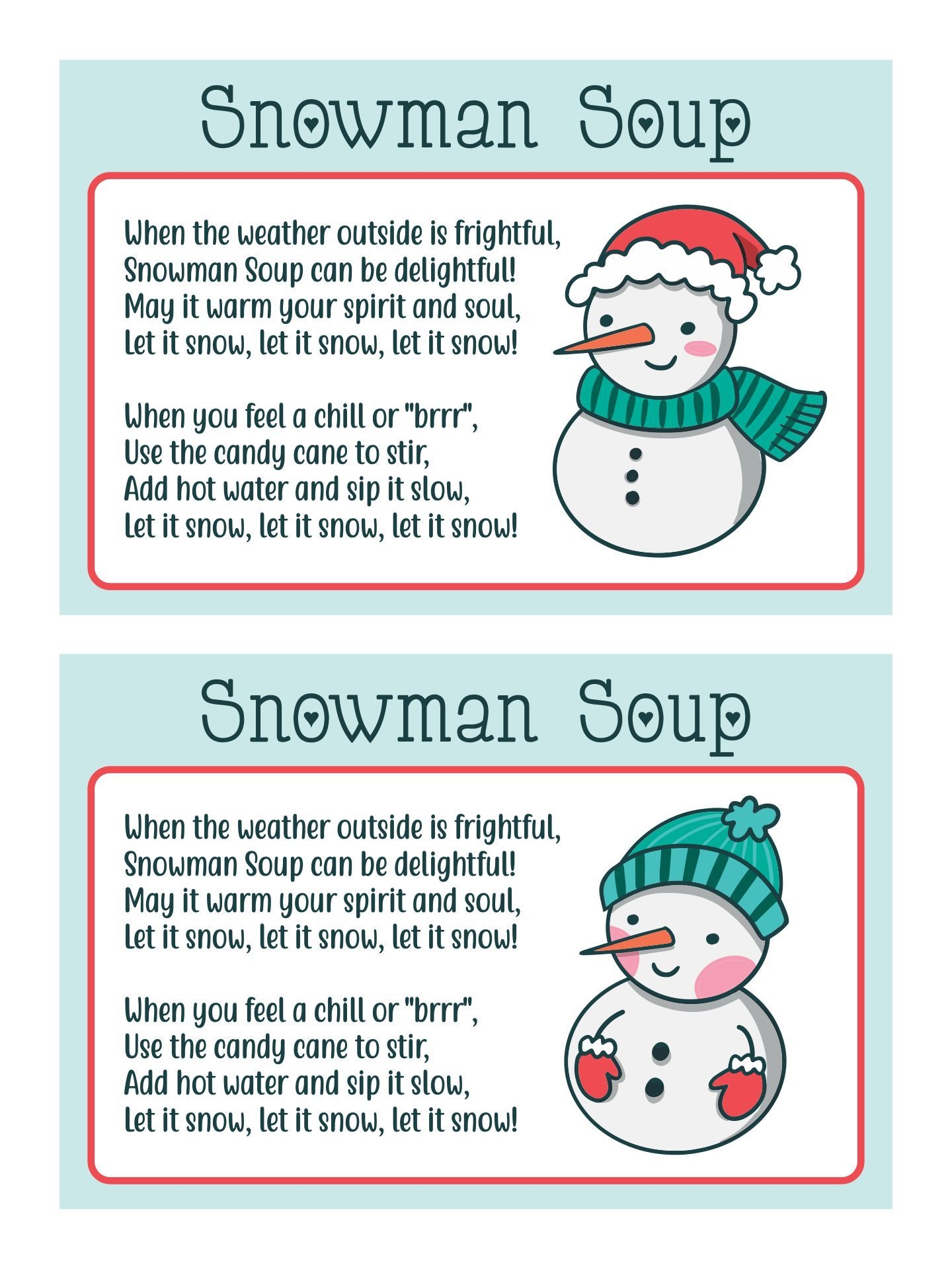 Snowman Soup Labels 10 Free PDF Printables Printablee