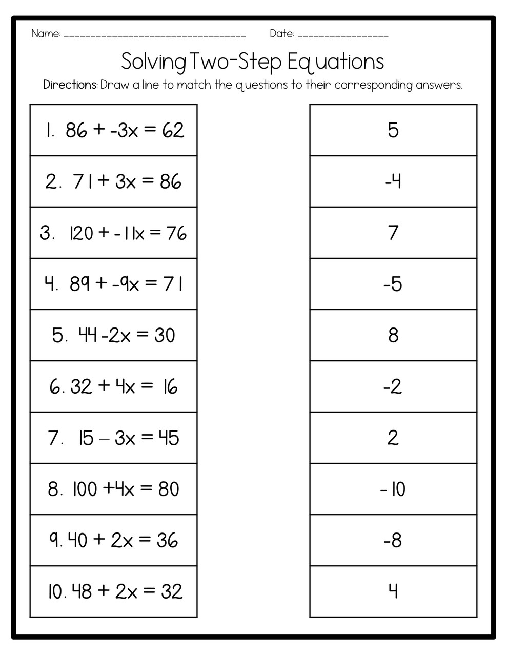 2 step equations worksheet 2 step equations worksheet