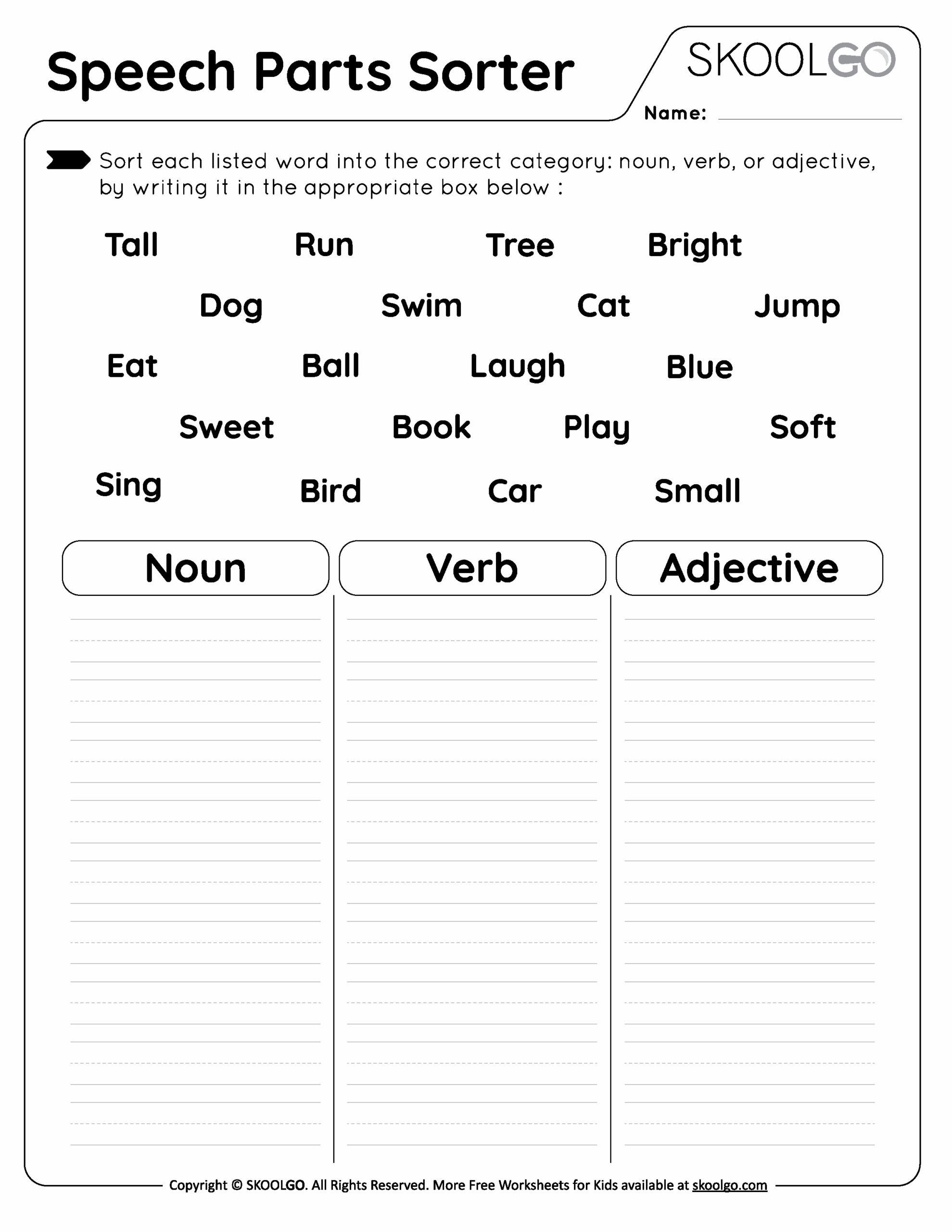Speech Parts Sorter Free Worksheet For Kids SKOOLGO Speech Parts Sorter Free Worksheet For Kids SKOOLGO