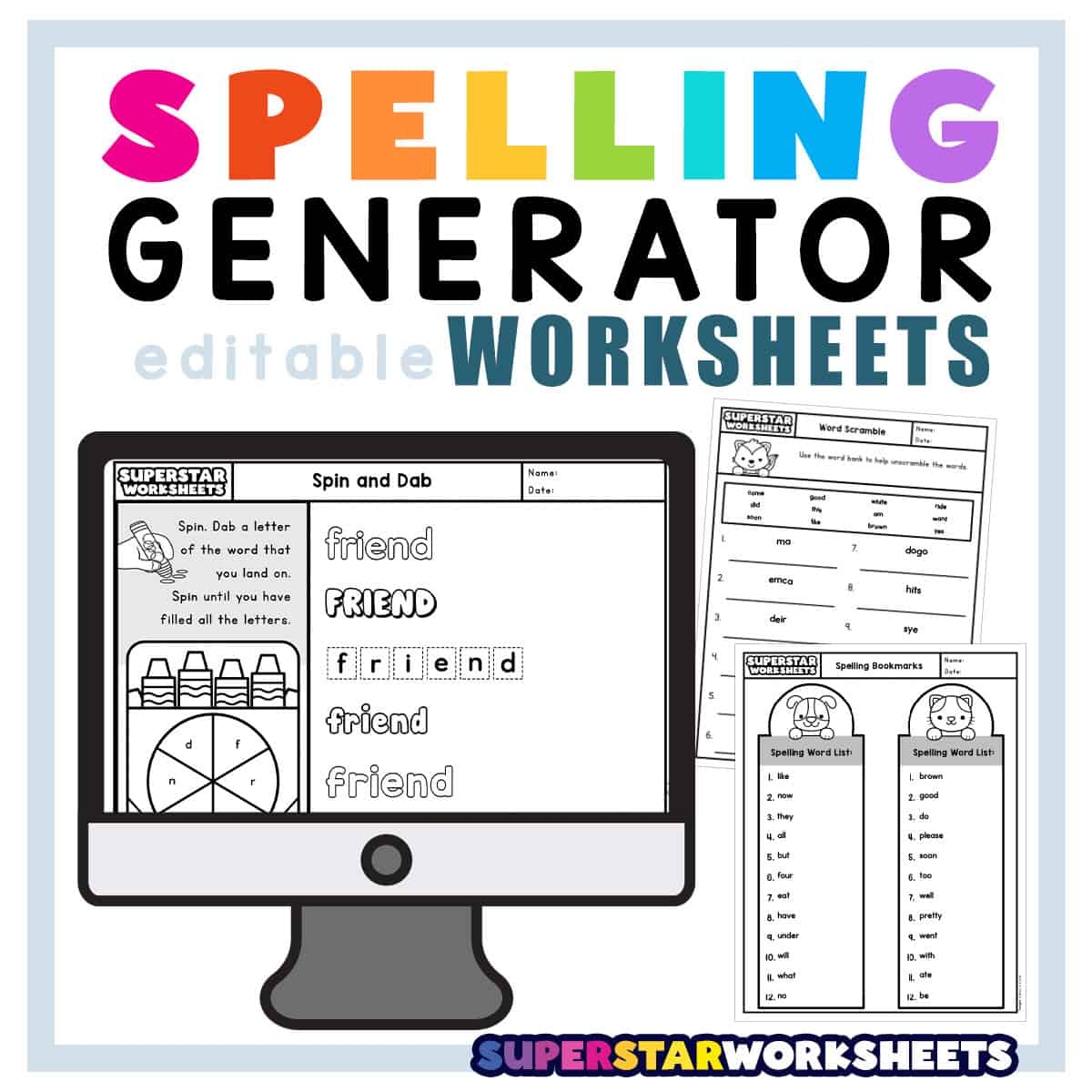 Spelling Worksheet Generator Superstar Worksheets