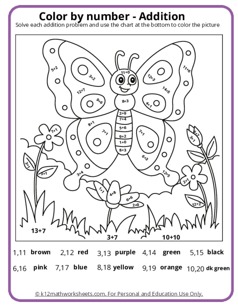 Spring Color By Number Pages K12 Math Worksheets