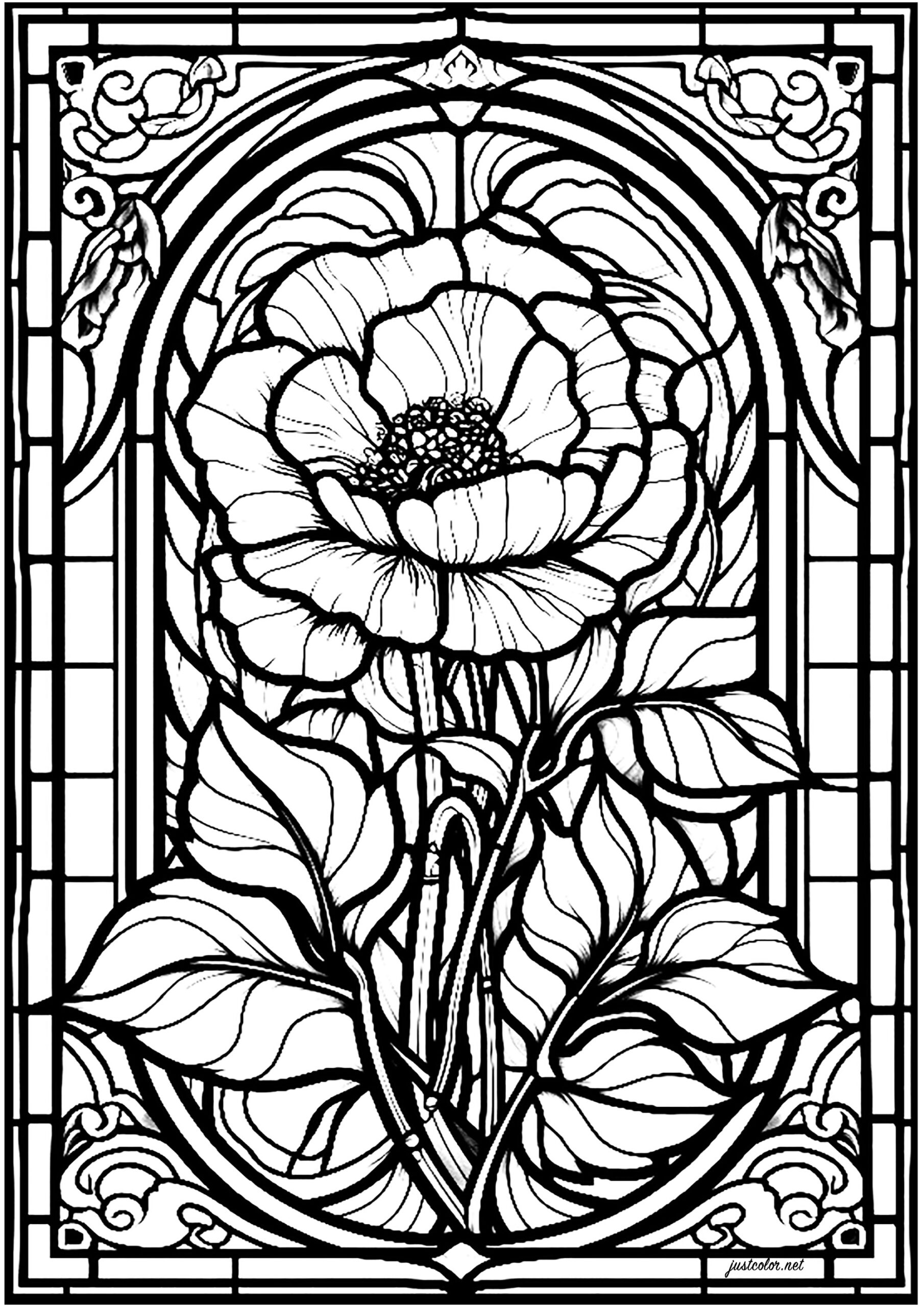 Stained Glass Flower 2 Stained Glass Coloring Pages