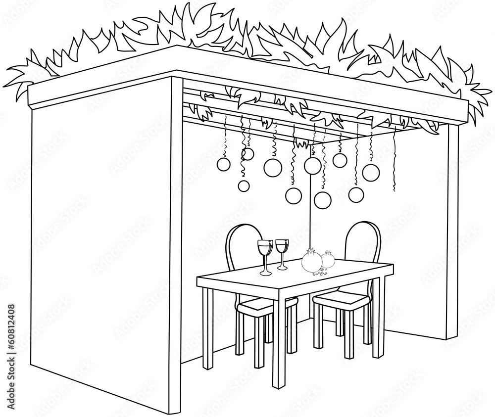 Sukkah For Sukkot With Table Coloring Page Stock Vector Adobe Stock