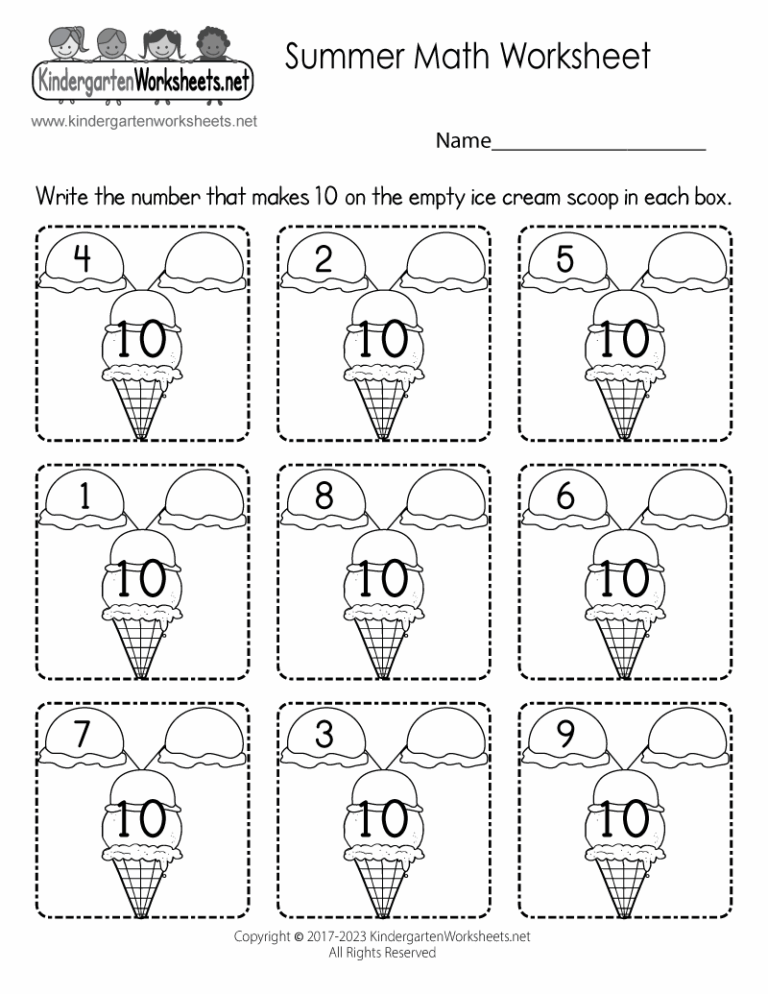 Summer Math Worksheet Free Printable Digital PDF