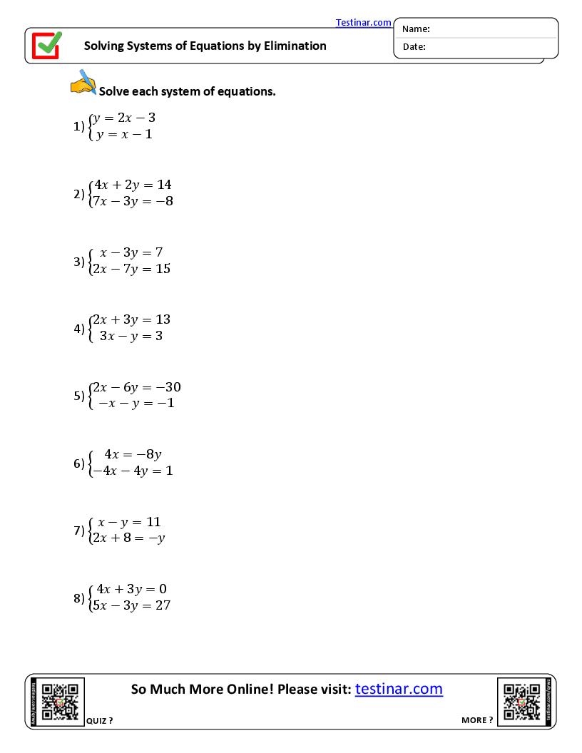 Systems Of Equations Worksheets
