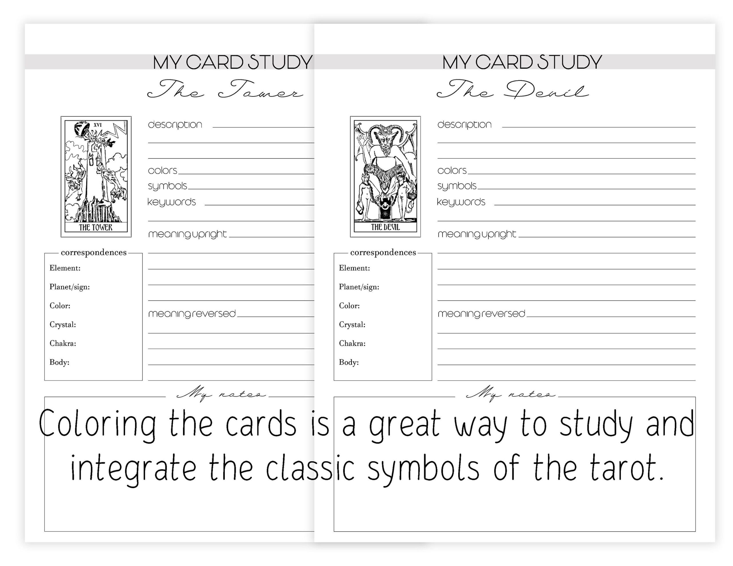 Tarot Journal Tarot Card Study Sheets Printable Pages 78 Sheets Tarot For Beginners Instant Download