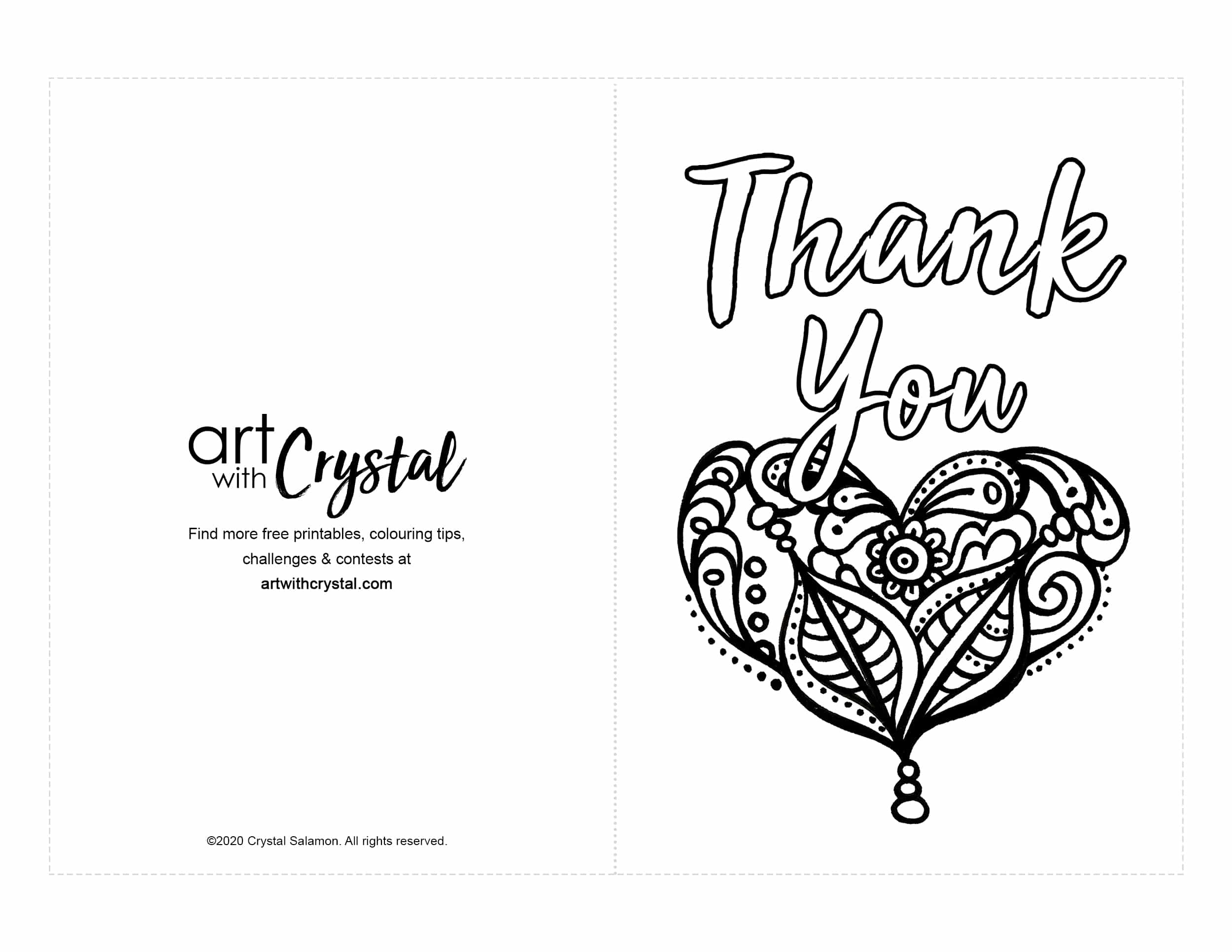 Thank You Card Printable Colouring Page Craft Art With Crystal Thank You Card Printable Colouring Page Craft Art With Crystal