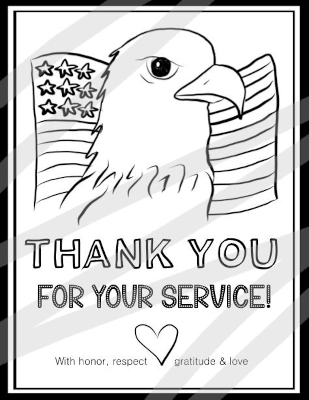 Thank You For Your Service Veteran s Day Gift Coloring Page Printable PDF Instant Download Gift For Military Army Navy Coast Guard Etsy