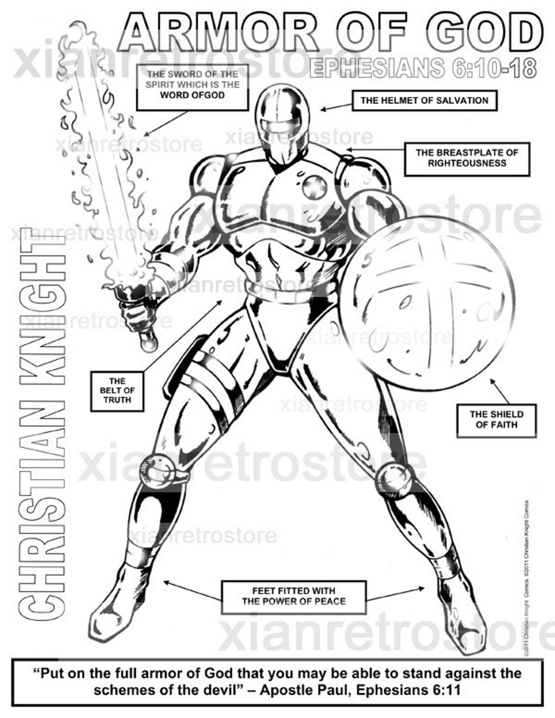 The Christian Knight The Armor Of God Printable Coloring Page Ephesians 6 Instant Digital Download Printable Etsy
