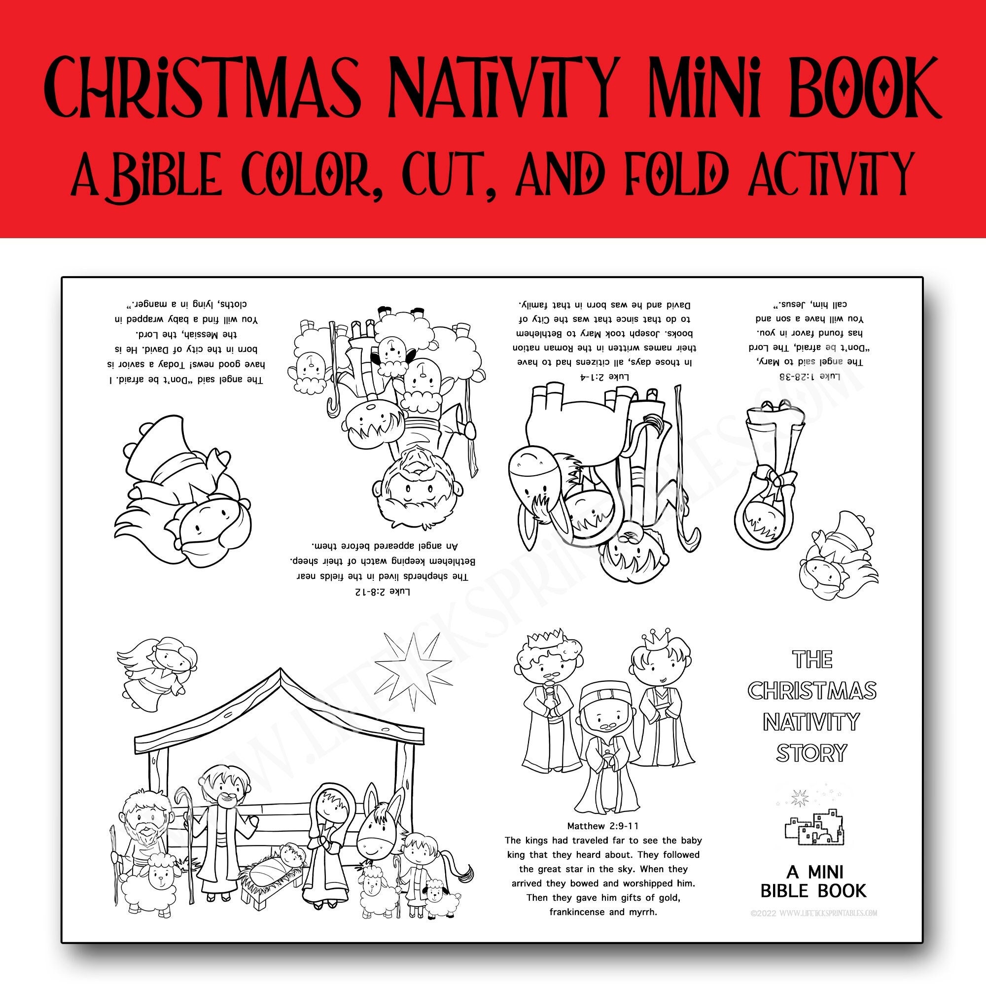 The Christmas Nativity Story Coloring Mini Book Mini Zine Bible Story From Matthew And Luke Etsy