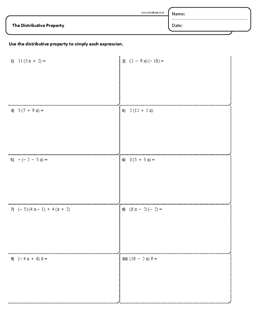 distributive property worksheet