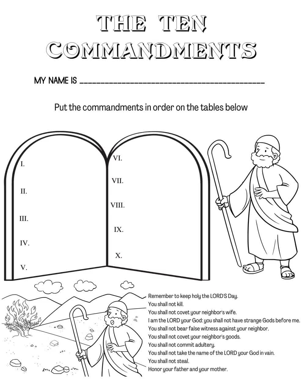 10 commandments printable coloring book