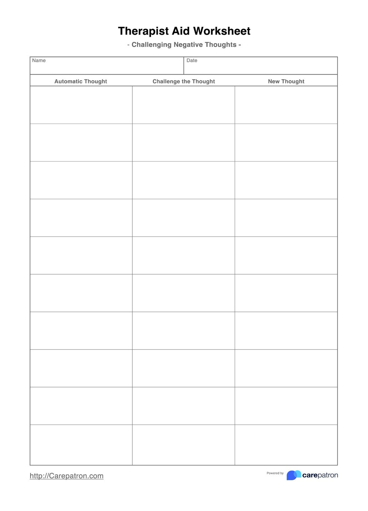 Therapist Aid Worksheet