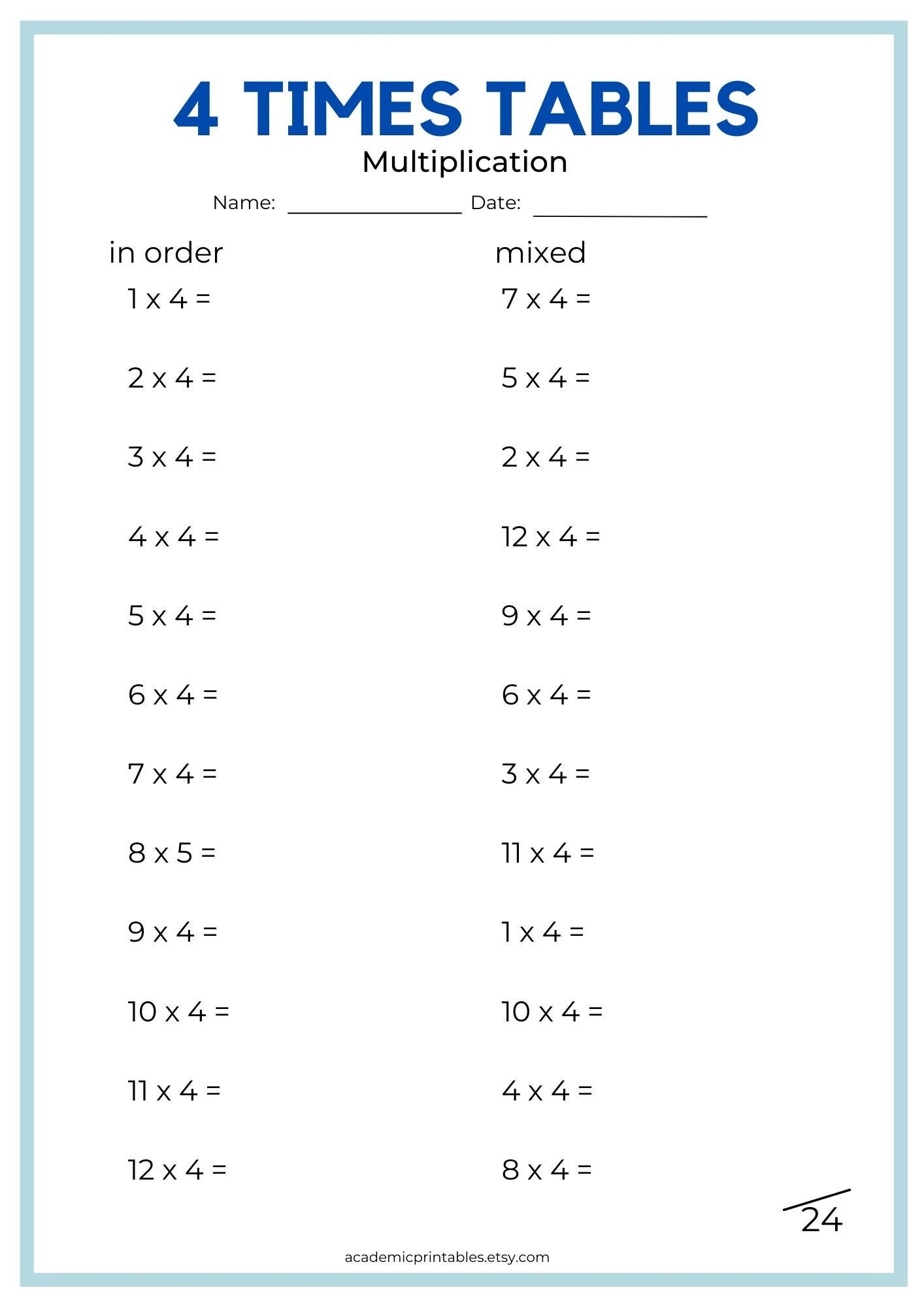 times table worksheet