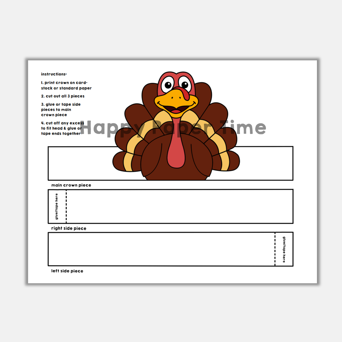 Turkey Hat Paper Crown Printable Costume Thanksgiving Craft Activity Made By Teachers