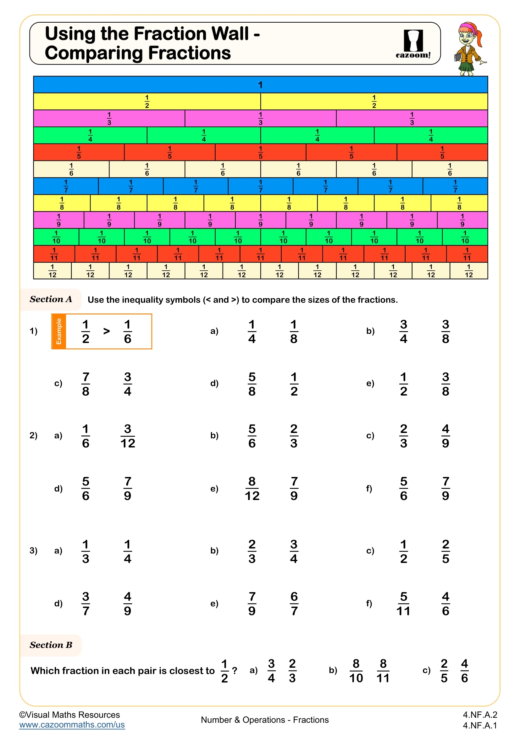 Using A Fraction Wall Comparing Fractions Worksheet Fun And Engaging 4th Grade Number Operations Worksheet Cazoom Math Using A Fraction Wall Comparing Fractions Worksheet Fun And Engaging 4th Grade Number Operations Worksheet Cazoom Math