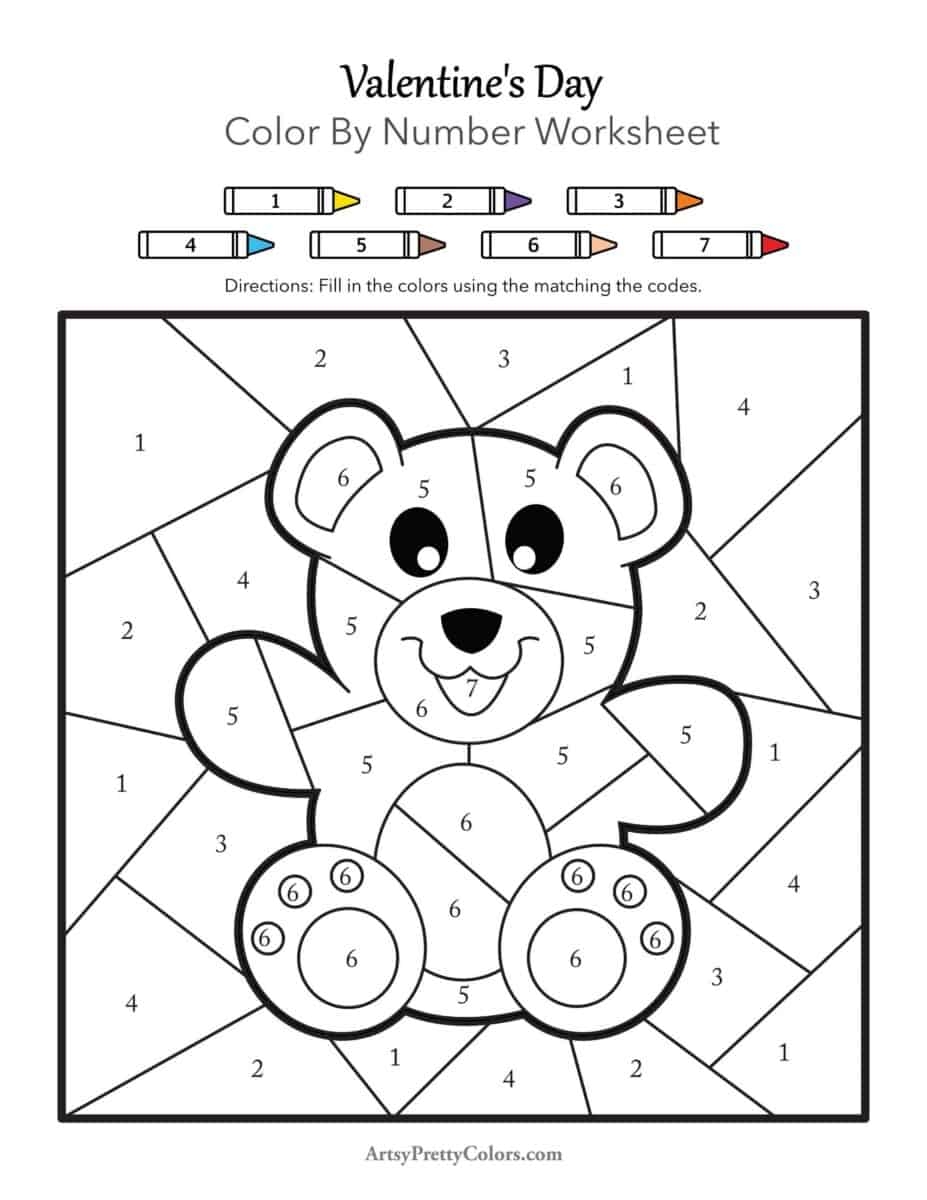 Valentine Color By Number Worksheets Free Artsy Pretty Colors