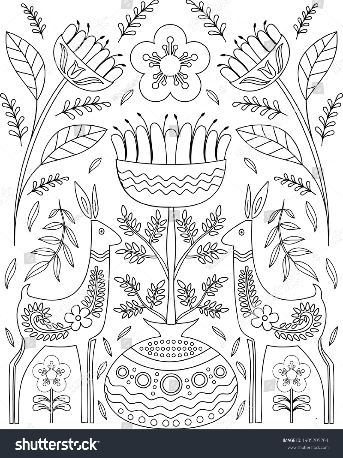 Vector Scandinavian Folk Art Coloring Page Stock Vector Royalty Free 1905205204 Shutterstock