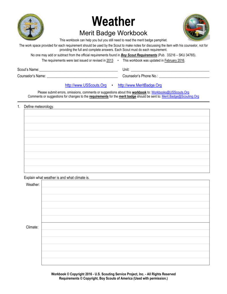 Weather Merit Badge Workbook For Boy Scouts