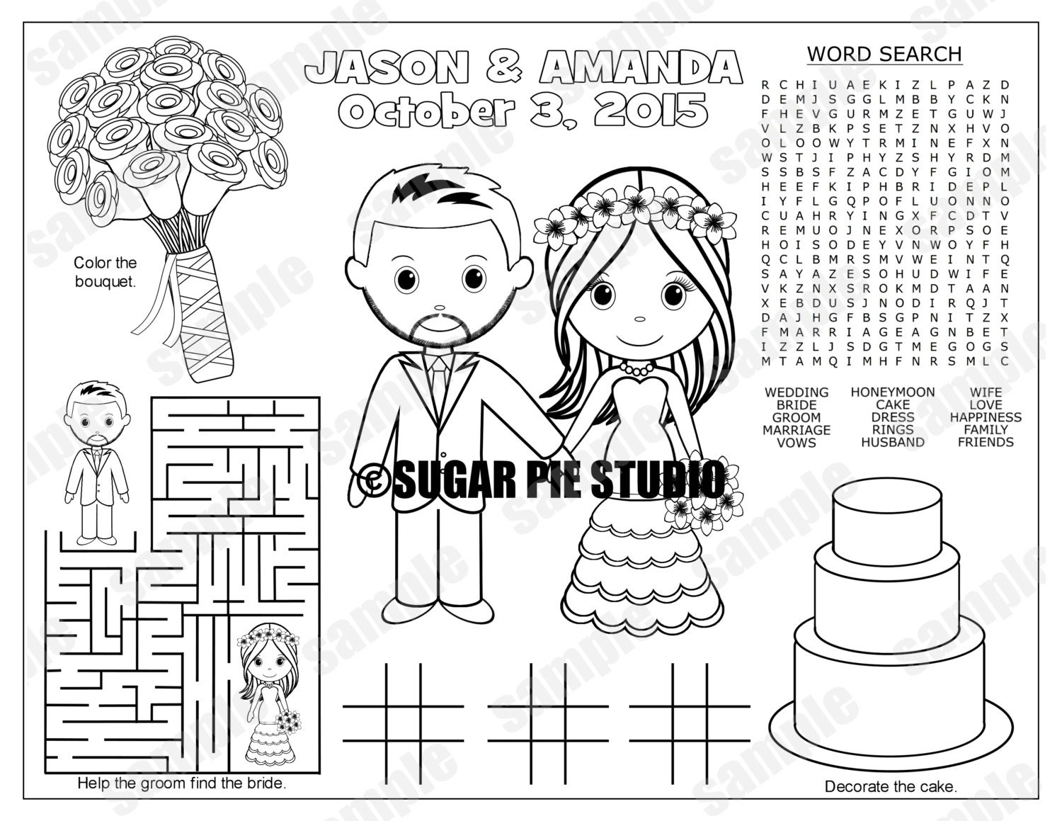 Wedding Favor Childrens Kids Coloring Page Activity Personalized Printable PDF Or JPEG File Etsy