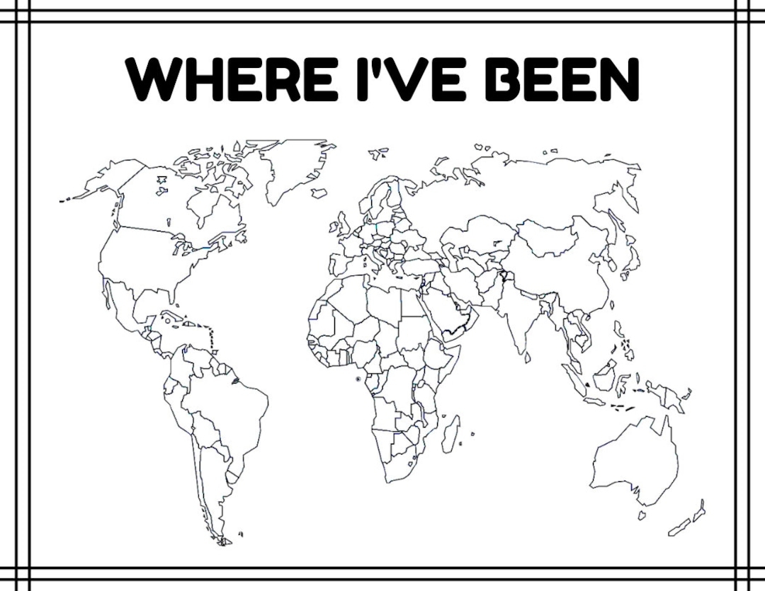 Where I ve Been A Blank Map Of The World outline Colorable Maps Printable Digital Print Coloring Sheets plus Where We ve Been Etsy