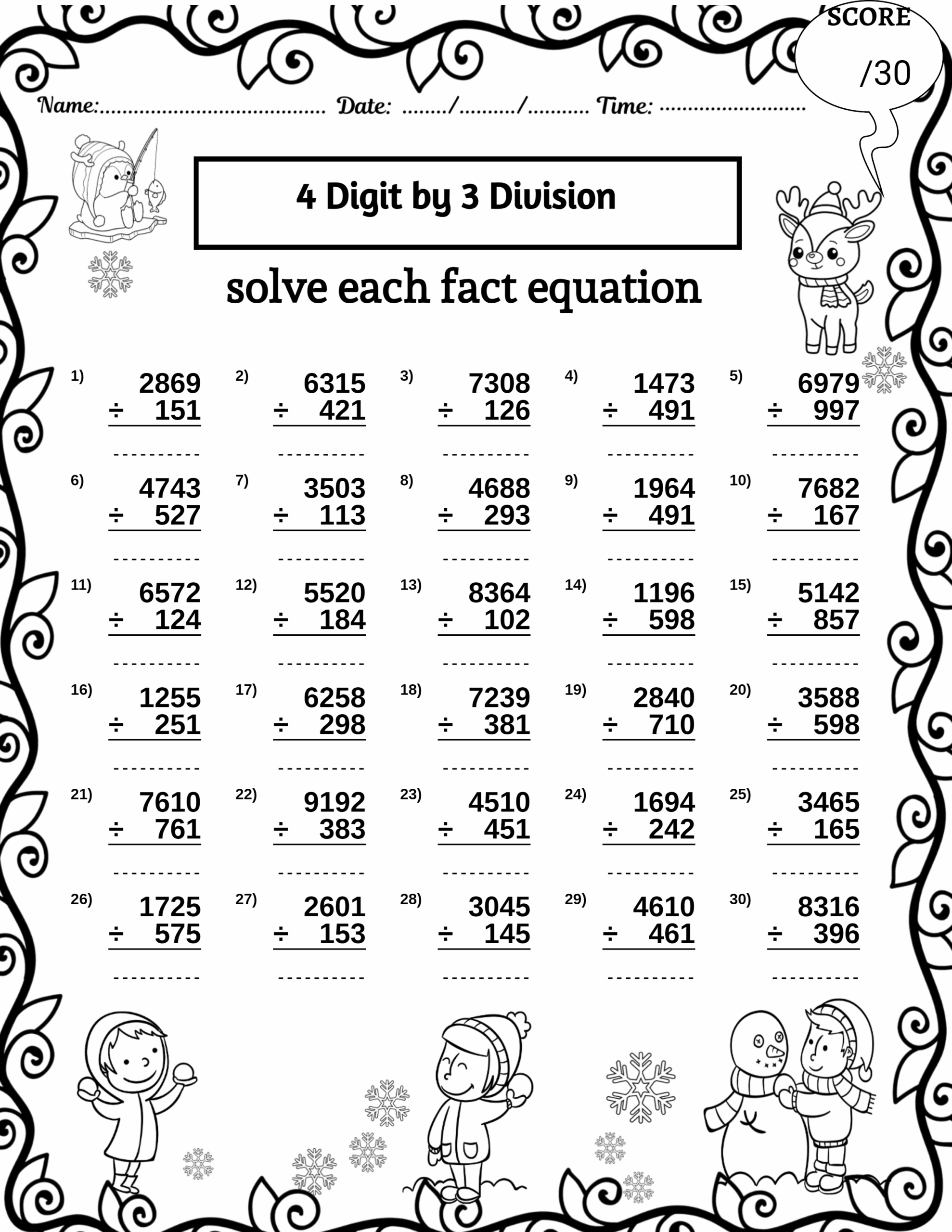 Winter 4 Digit By 3 Digit Multiplication Division Missing Numbers Worksheets Made By Teachers