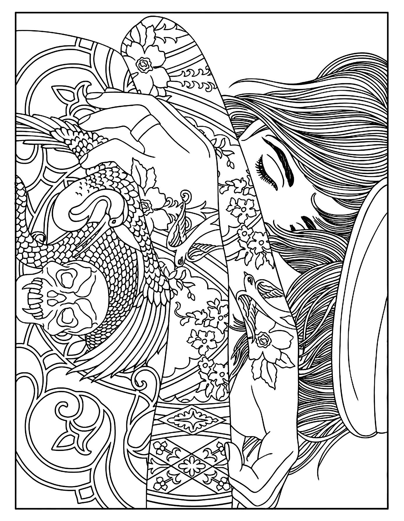 Woman Tattoos Tattoo Coloring Pages
