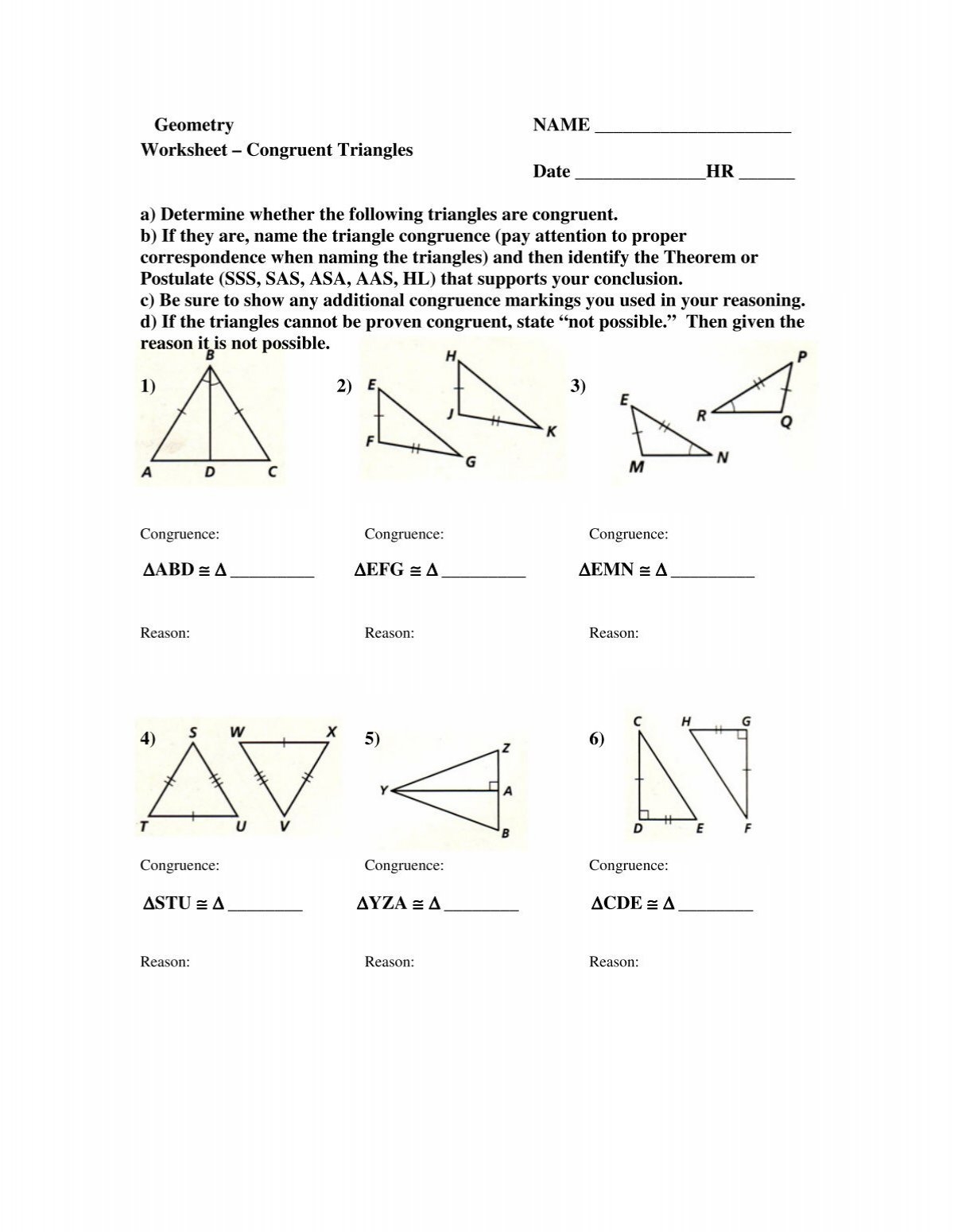 triangle congruence worksheet
