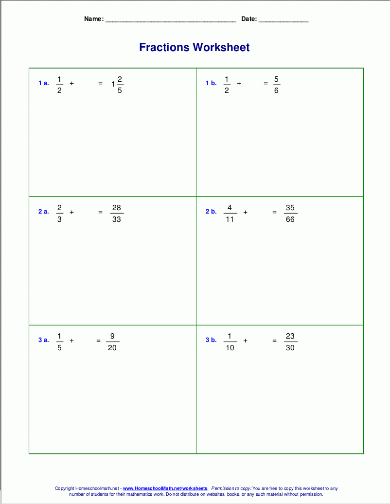 Worksheets For Fraction Addition Worksheets For Fraction Addition