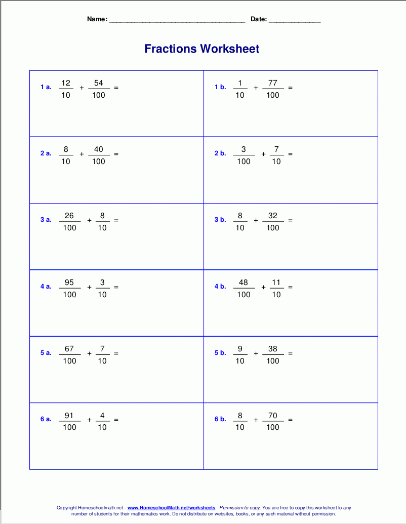 Worksheets For Fraction Addition